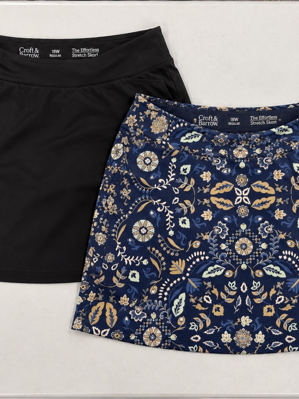 croft & barrow Black and Navy Floral Paisley Mini Skort Duo